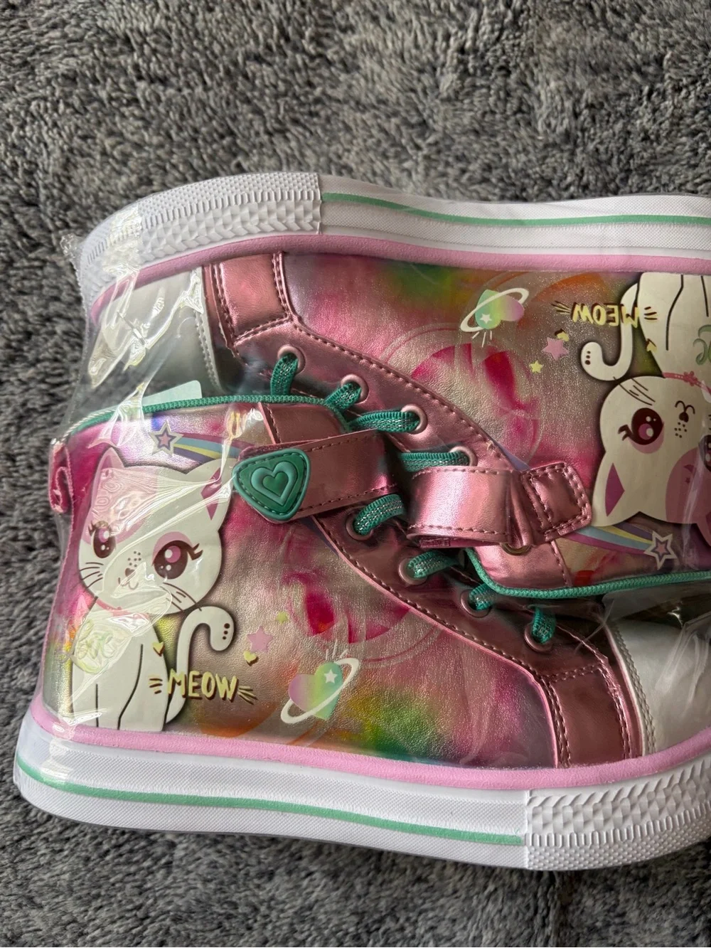 Kids Pink Unicorn Cat High-Top Sneakers